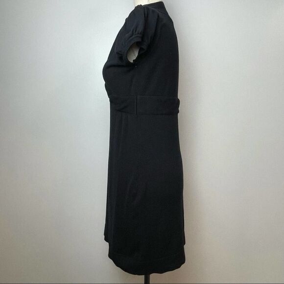 Mandee Solid Black V Neck Twist Front Stretchy Mini Dress Short Sleeve size L - Picture 10 of 11